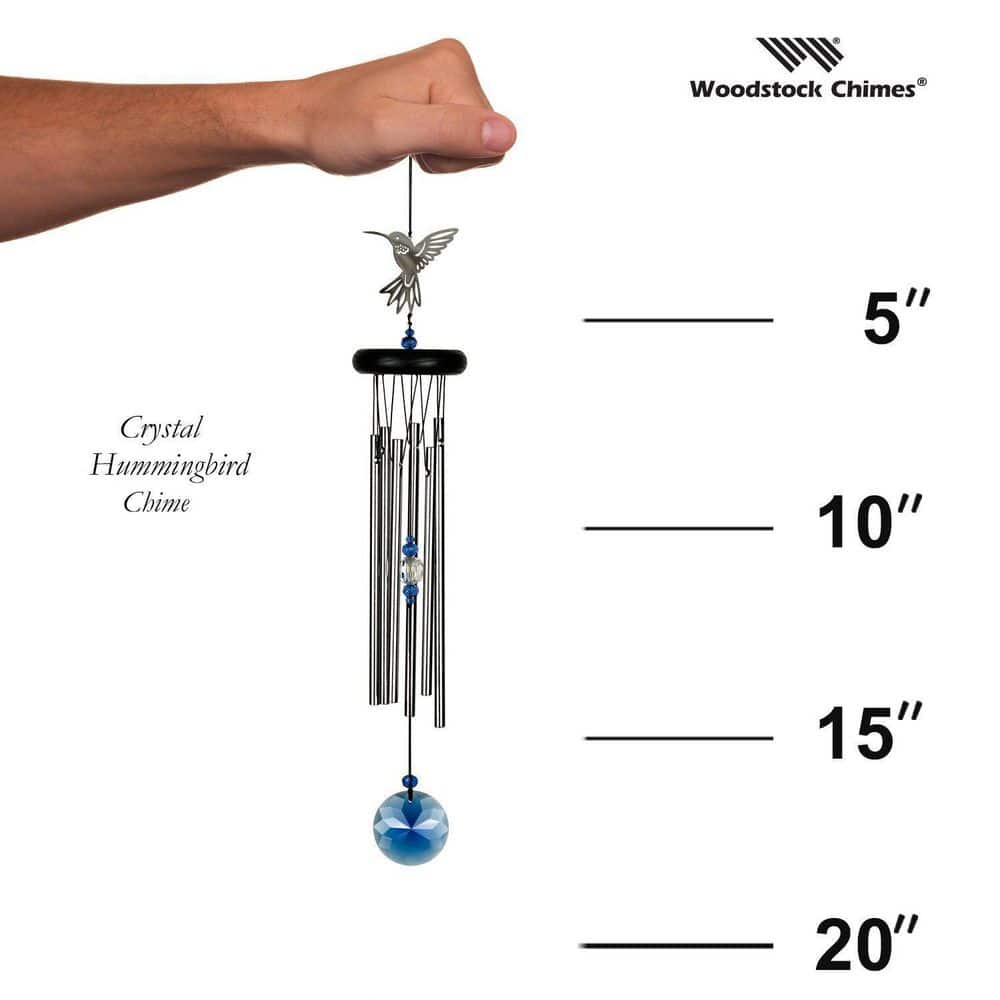Woodstock 18" Black and Silver Crystal Hummingbird Wind Chime