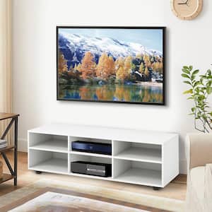 White TV Stand Fits TV's up to 55 in. White with 6 Storage Cubbies