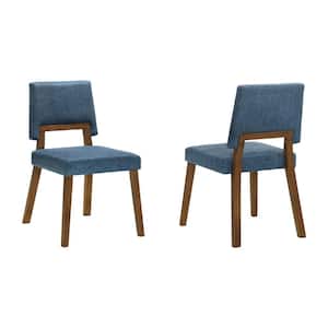 Channell Blue Fabric Upholstered Wood Armless Dining Chair Set of 2 with Open Back