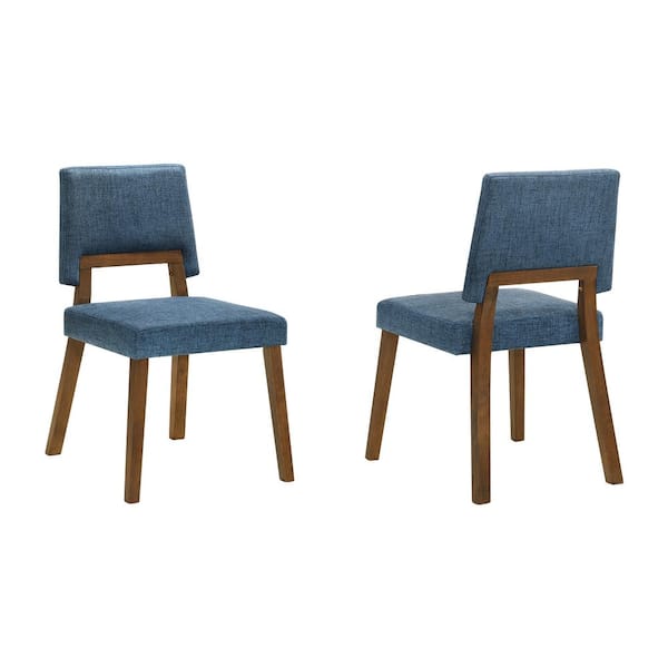 Armen Living Channell Blue Fabric Upholstered Wood Armless Dining Chair Set of 2 with Open Back