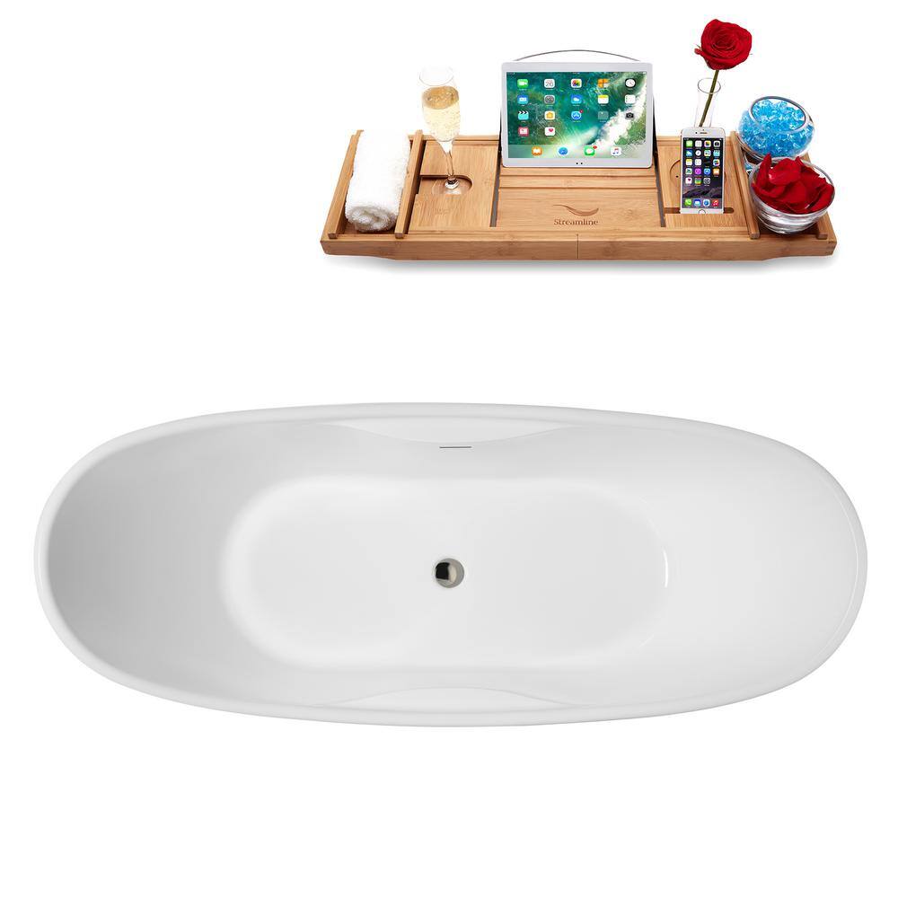 68" Glossy White Acrylic Double Slipper Freestanding Tub with Tray