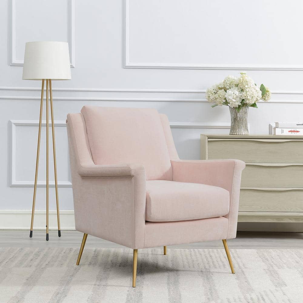 Luxurious Mid-Century Blush Accent Chair with Gold Legs