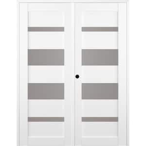 Mirella 64" x 84" Right Hand Active 5-Lite Frosted Glass Bianco Noble Wood Composite Double Prehung French Door