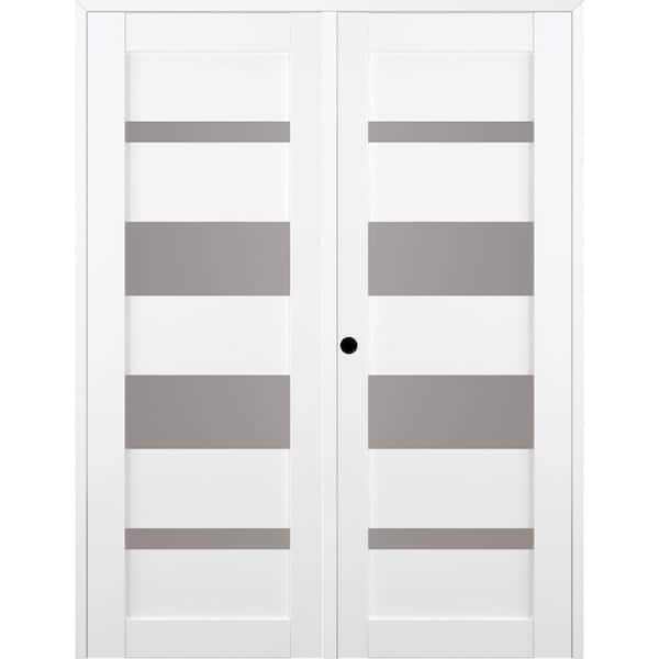 Belldinni Mirella 56" x 96" Right Hand Active 5-Lite Frosted Glass Bianco Noble Wood Composite Double Prehung French Door
