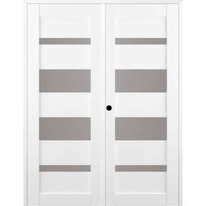 Mirella 64" x 96" Right Hand Active 5-Lite Frosted Glass Bianco Noble Wood Composite Double Prehung French Door