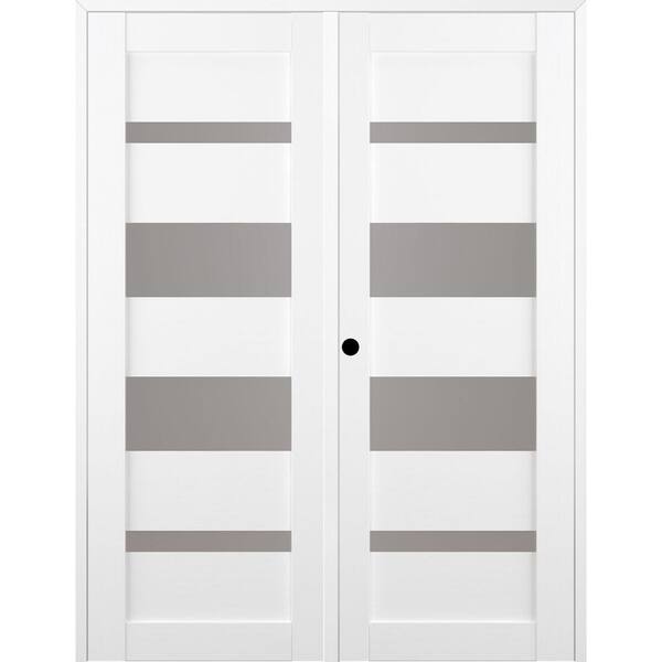 Belldinni Mirella 72" x 96" Right Hand Active 5-Lite Frosted Glass Bianco Noble Wood Composite Double Prehung French Door