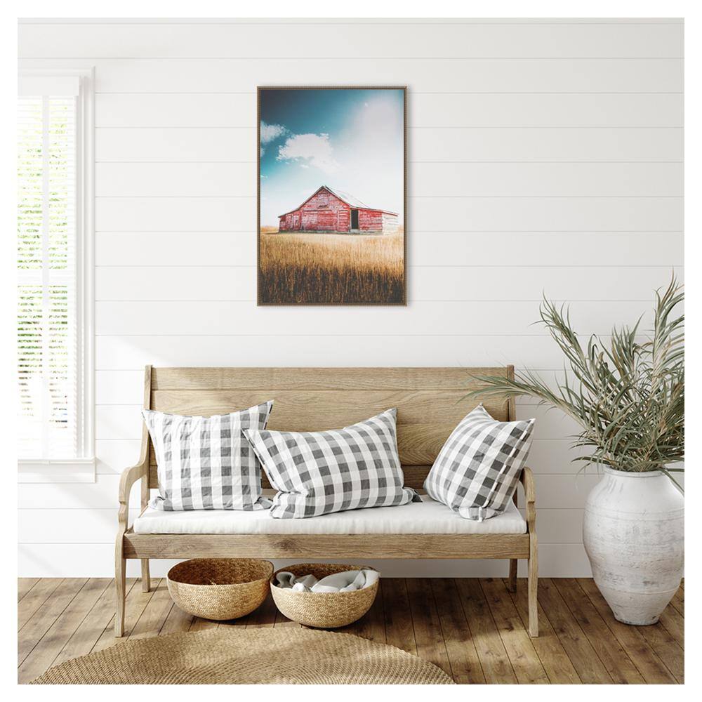 Large Red Barn Framed Canvas Wall Art with Beaded Bronze Frame
