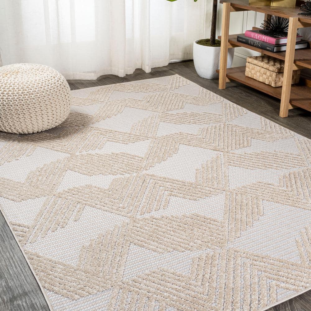 Ivory Geometric Art Deco 8' x 10' Reversible Synthetic Area Rug
