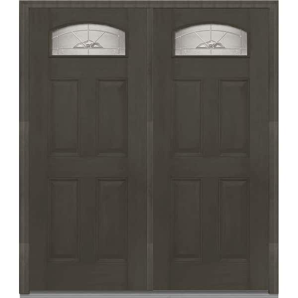 MMI Door 64 in. x 80 in. Master Nouveau Left-Hand Inswing Cambertop Decorative Stained Fiberglass Mahogany Prehung Front Door