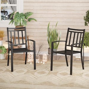 Black Stackable Stripe Metal Patio Outdoor Dining Chair (2-Pack)