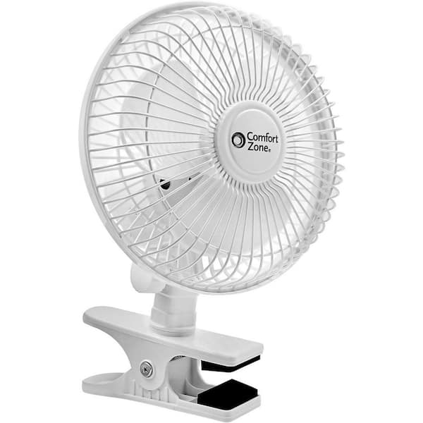 Comfort Zone 6 in. Quiet Portable Indoor 2-Speed Desk Fan with Clip and Fully Adjustable Tilt in White
