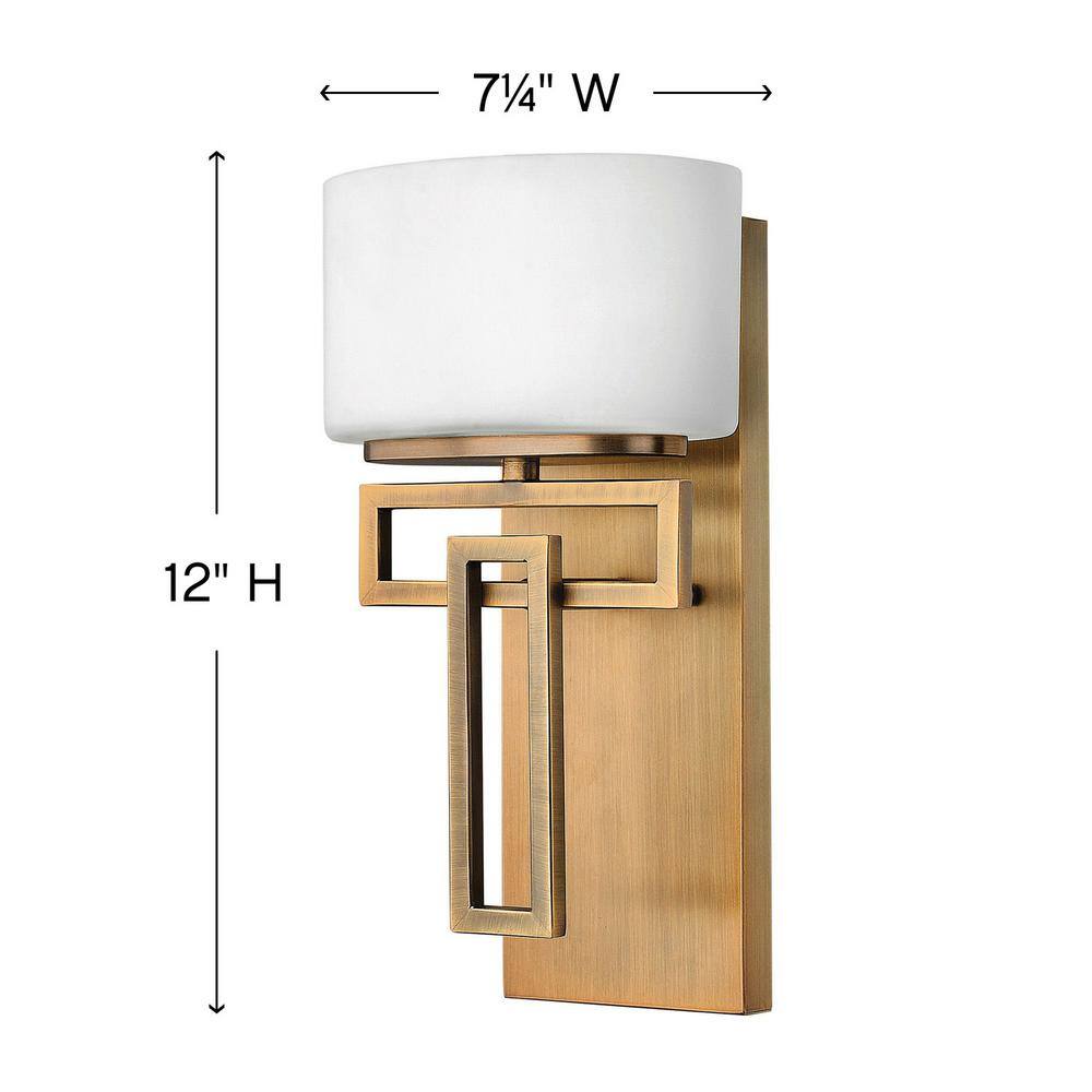 Brushed Bronze 1-Light Bathroom Vanity Light with Etched Opal Glass
