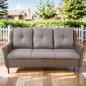 Chryswirl Metal and Brown Wicker Patio Outdoor 3-Seat Sectional Couch Sofa with Olefin Gray Cushions