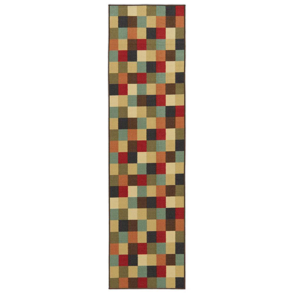 Stain Resistant Multicolor Checkered Runner Rug,3'3"X5',Non-slip Rubber Backing 