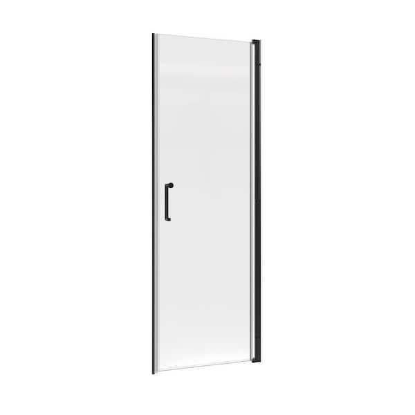 28 in. W x 72 in. H Pivot Frameless Shower Door in Matte Black with Clear Glass