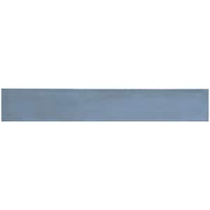 Teva Ocean Blue Glossy 2-2/5 in. x 14-1/2 in. Textured Porcelain Subway Floor and Wall Tile Sample