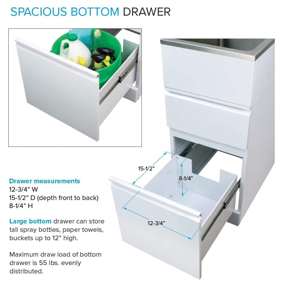 Gloss White Stainless Steel Single Basin Laundry Sink with Cabinet