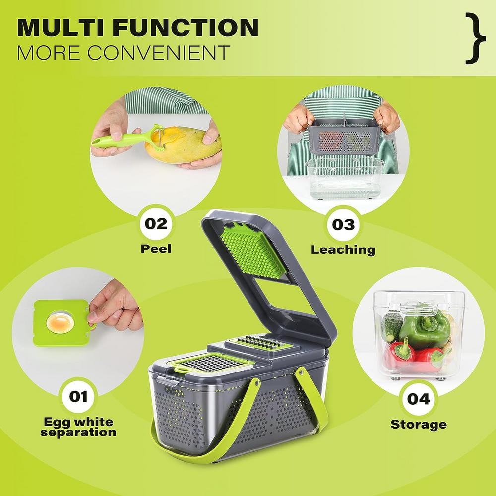 22-in-1 Green Plastic Vegetable Chopper with Container