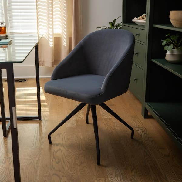 Sora Fabric Upholstered Stationary Office Chair in Gray Velvet/Oil Rubbed Bronze with Arms