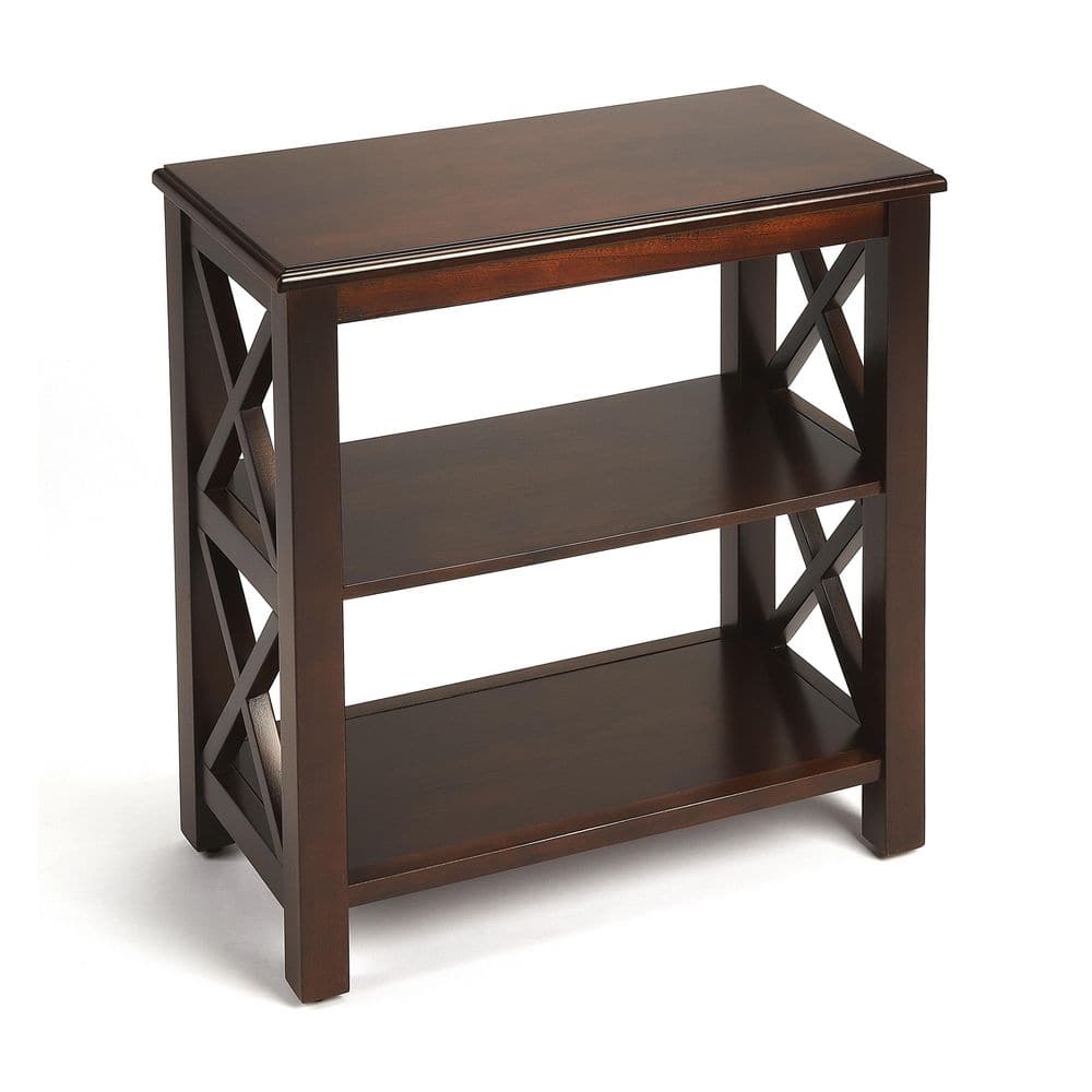 Petite Cherry Wood 2-Shelf Bookcase with X-Side Supports
