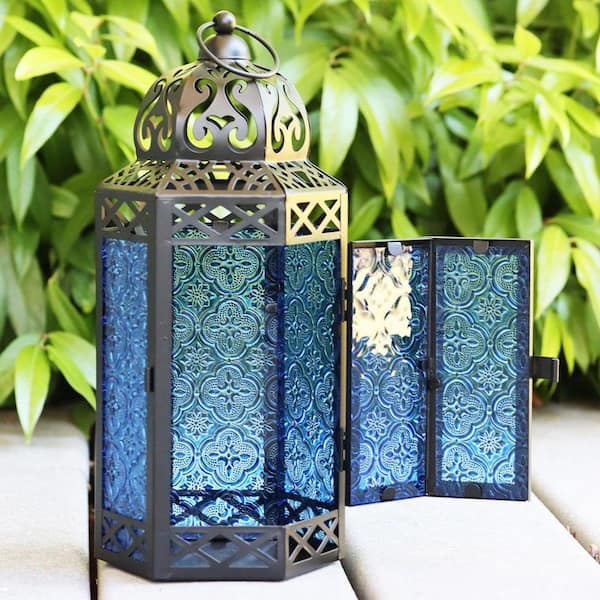 12 in. x 5.5 in. Black Metal Moroccan Lantern without Candle