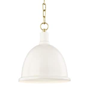Blair 1-Light 11 in. W Aged Brass Pendant with Cream Metal Shade