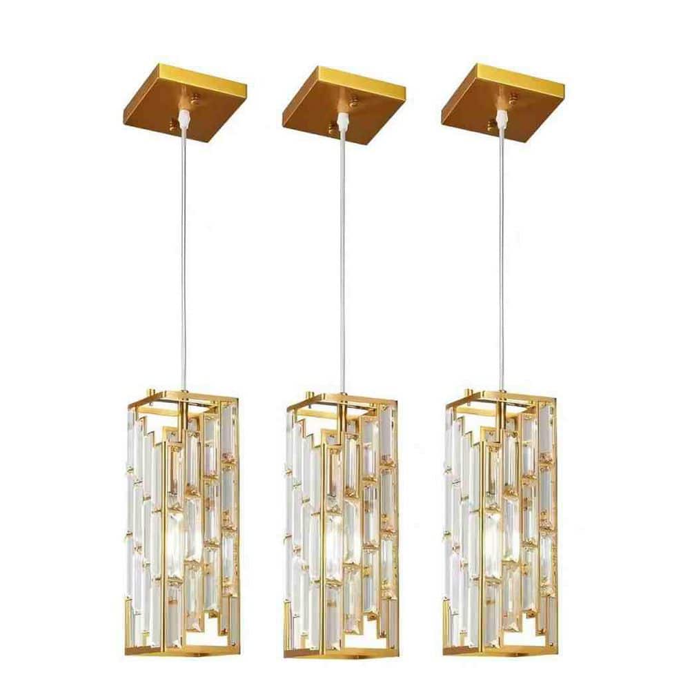 (3-Pack) 1-Light Gold Crystal Prism Design Pendant Light Chandelier with Adjustable Hanging Ceiling Lamp, Black price history on PriceWatchPro