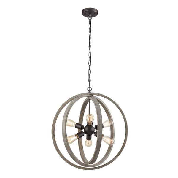 CLAXY 6-Light Grey No Decorative Accents Shaded Circle Chandelier for Dining Room, Foyer with No Bulbs Included