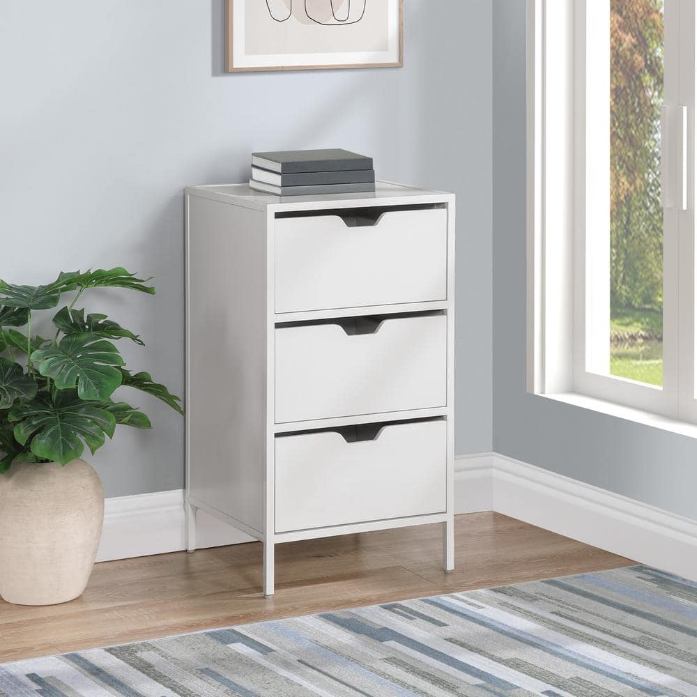 White Engineered Wood 3-Drawer Office Storage Cabinet
