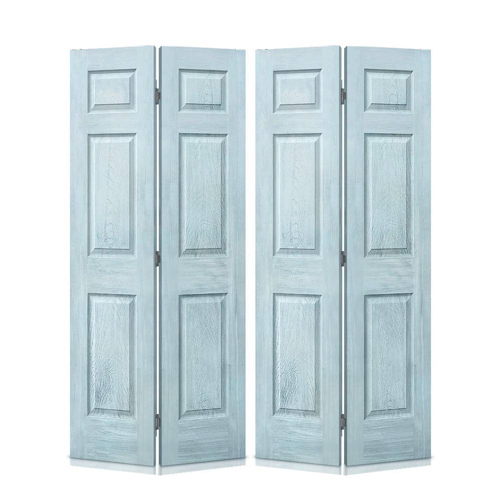 48 in. x 84 in. Hollow Core Vintage Denim Blue Stain 6 Panel MDF Composite Bi-Fold Double Closet Door with Hardware Kit price history on PriceWatchPro
