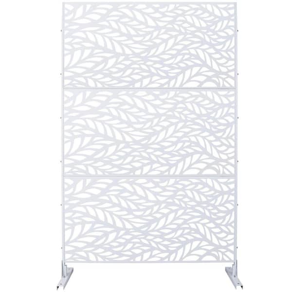 Outdoor and Indoor 6.3 ft. x 4 ft. Freestanding Decorative Privacy Fence Screen White Metal for Garden Fence