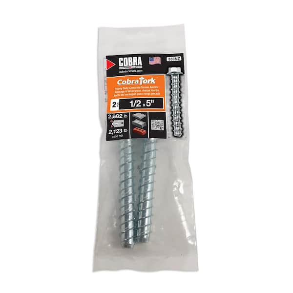 Cobra Tork 1/2 in. x 5 in. Zinc Plated Concrete Screw Anchors (2-Pack)