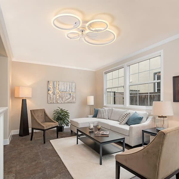 33 inch transparent blade embedded white ceiling fan light, LED adjustable white light, with remote control, hard wired