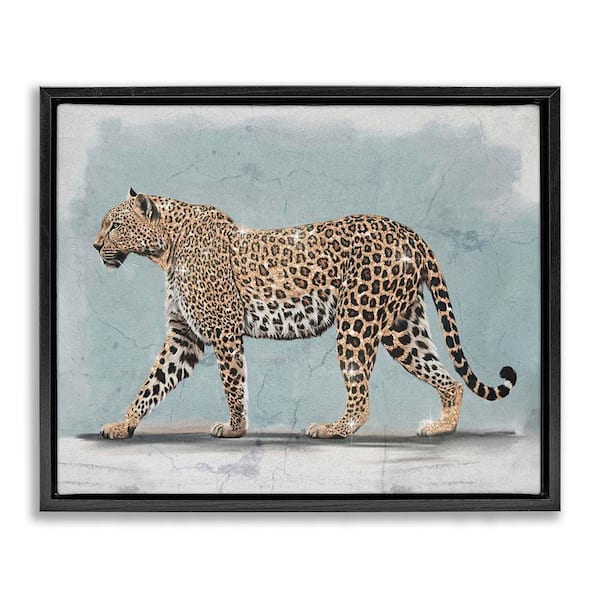 Stepping Glam Leopard by Svetlana Aleynikova Black Floater Frame Animal Graphic Art Print 17 in. x 21 in.