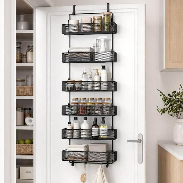 Wudkey Black Over Door Organizer Storage, Separable Hanging Door Organizer with Metal Baskets for Bathroom Kitchen Pantry