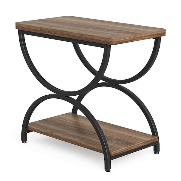 BYBLIGHT Kerlin 23.62 in. Brown & Gray Rectangular Wood End Table, Vintage 2-Tier Side Tables with Metal Frame for Home