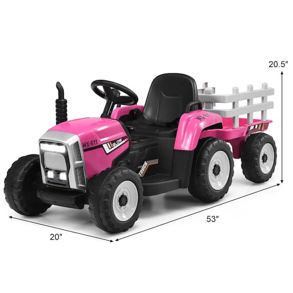 dubbele klem geduldig Costway 12-Volt Kids Ride-On Tractor with Trailer Ground Loader with RC and  Lights in Pink TY327774US-PI - The Home Depot