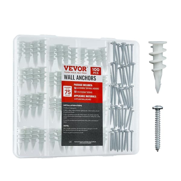 8 in. Self Drilling Drywall Anchors, 100 PCS Dry Wall Anchors and Screws, No Drill Hole 1 Pack  Anchor Length 1.57 in.
