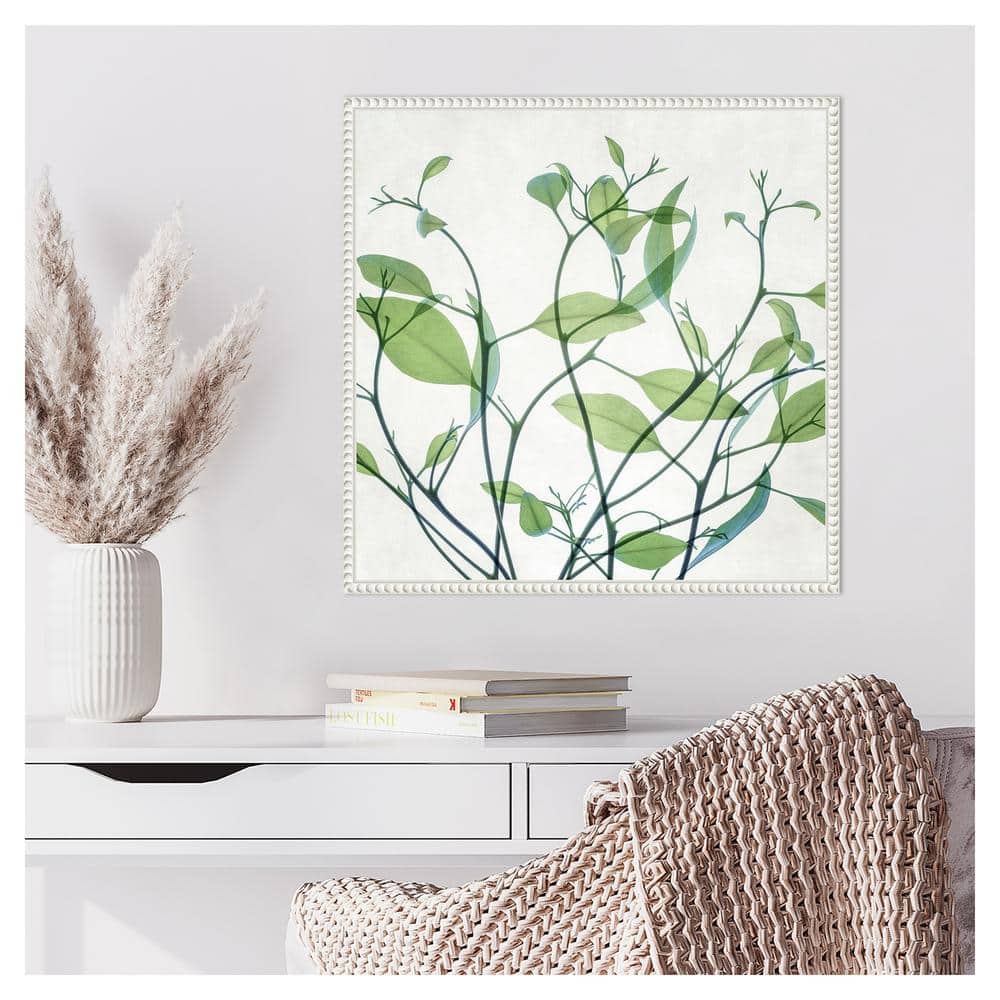 Rendezvous I Green Leaf Canvas Print with White Frame