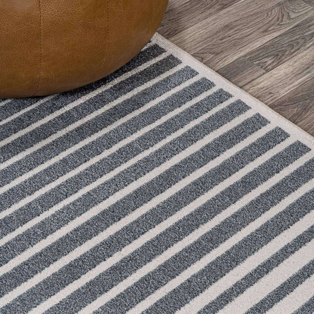 Gray and Cream Striped Washable 8' x 10' Area Rug