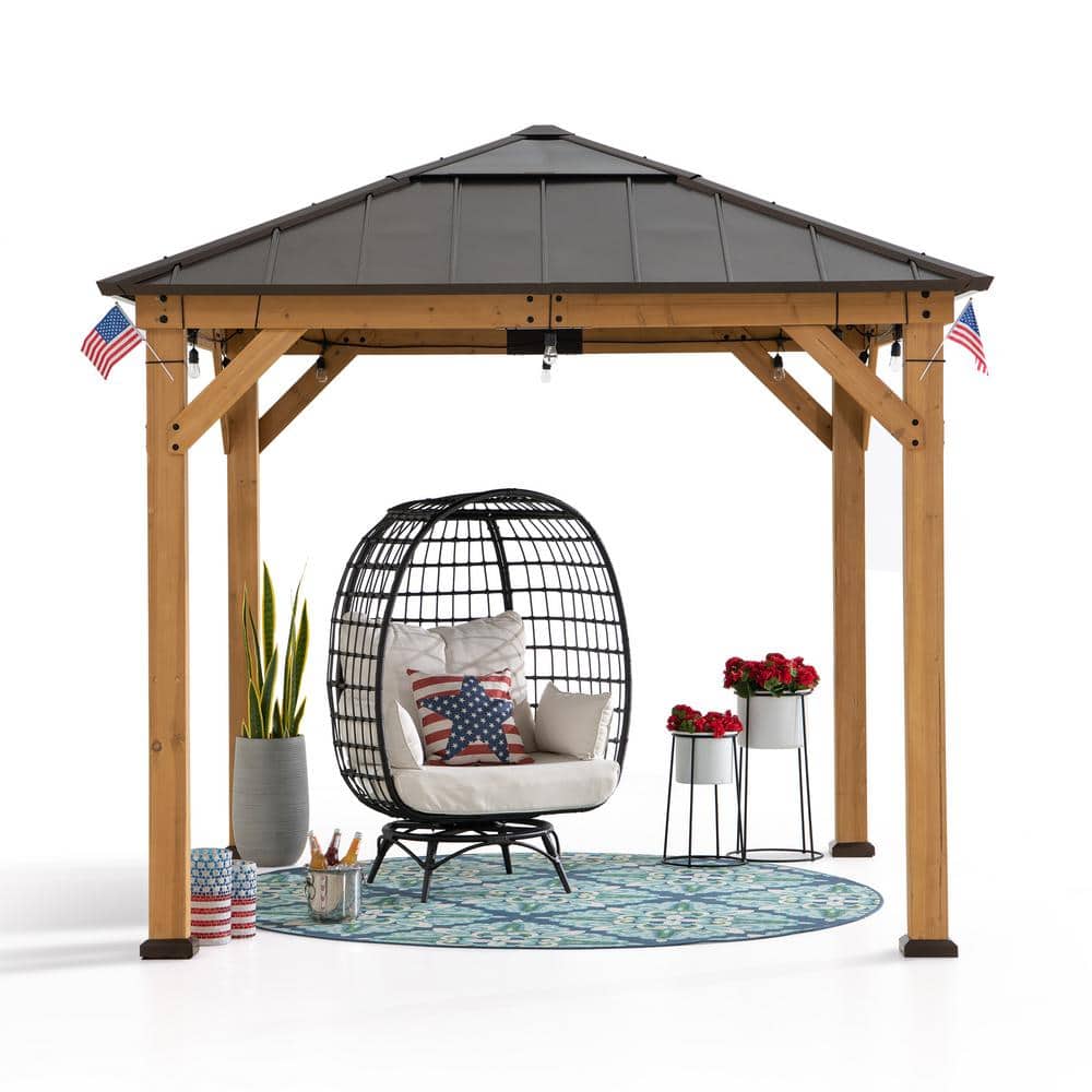 Sunjoy 9 ft. Cedar Wood Gazebo with Brown Steel Roof