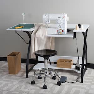 Comet Collection 45.5 in. W x 23.5 in. D PB Craft Sewing Table in White with Black Frame
