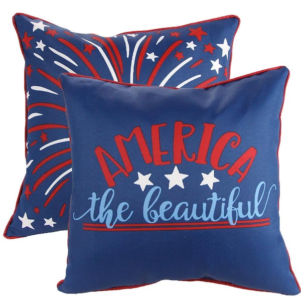 Jordan Manufacturing 18 in. L x 18 in. W x 5 in. T Reversible America the Beautiful Fireworks Outdoor Throw Pillow (2-Pack)