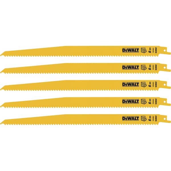 DEWALT 12 in. 6 TPI Taper Back Bi-Metal Reciprocating Saw Blade (5-Pack)