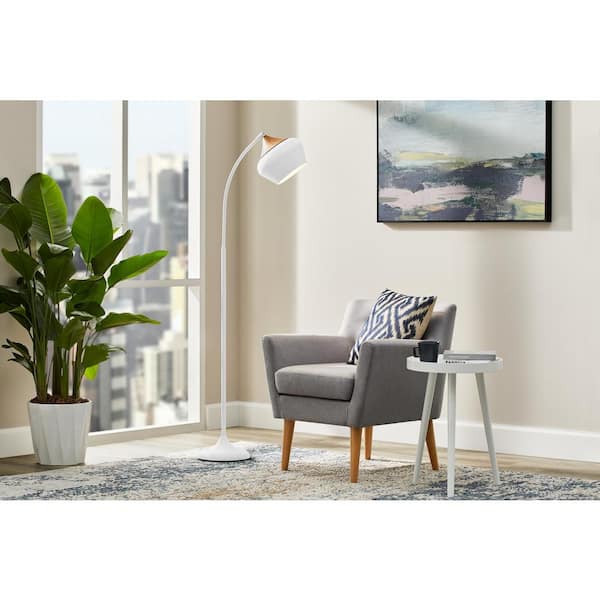 Turin 62 in. White and Wood Grain Floor Lamp