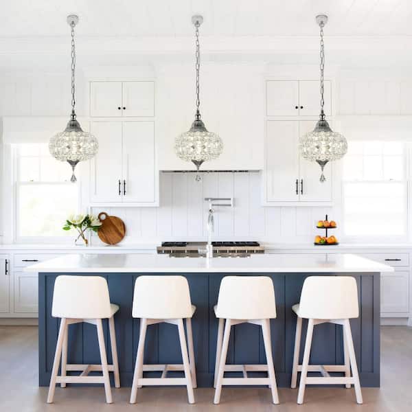 Oaks Aura Opulence 11.2 in. Chrome 1-Light Inergrated LED Elegant Crystal Pendant Light, Adjustable Chain and LED Illumination