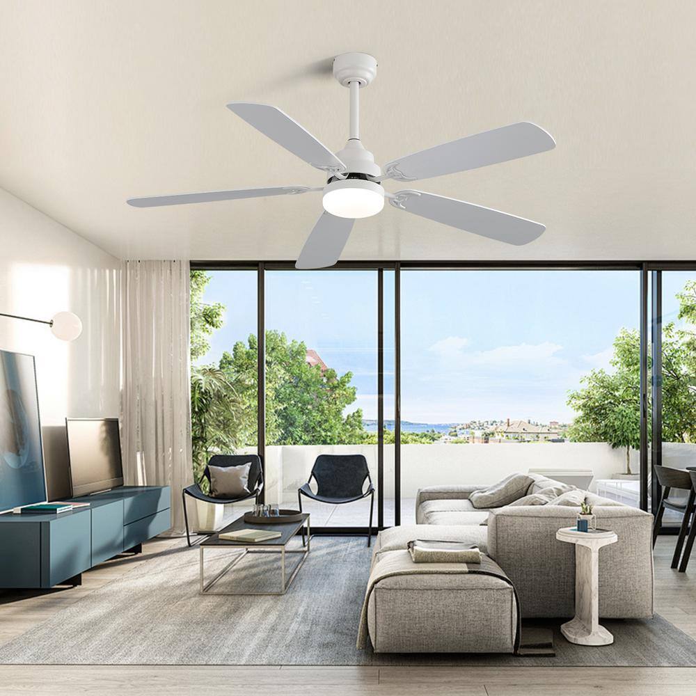White 52-Inch Ceiling Fan with LED Light and Remote