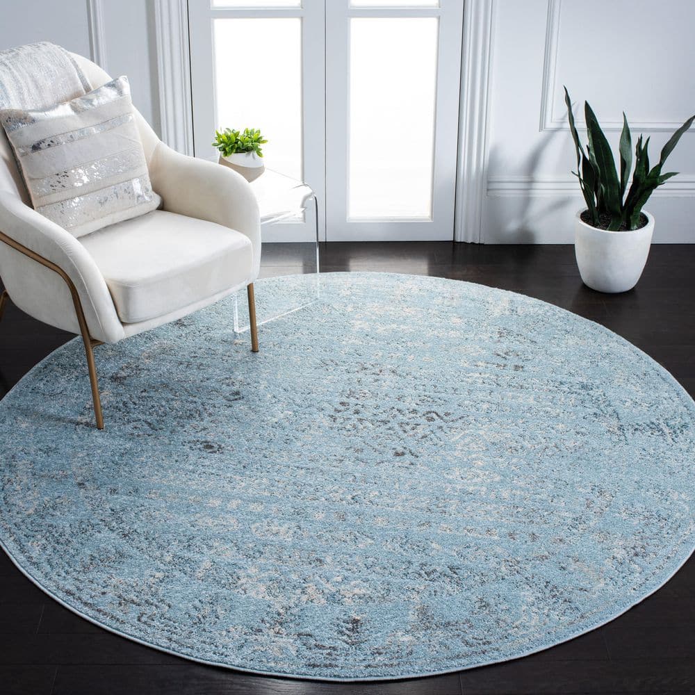 Tulum 7 ft. x 7 ft. Round Aqua Blue/Dark Gray Border Striped Distressed Area Rug price history on PriceWatchPro