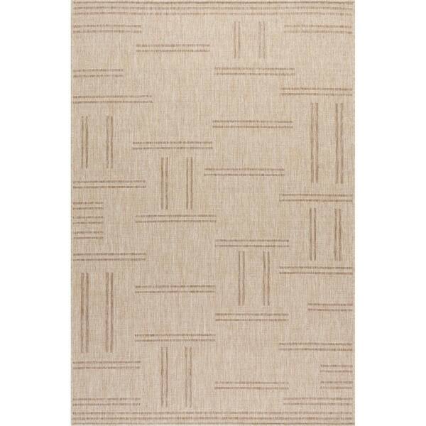 Asuka Geometric Indoor/Outdoor Area Rug Light Beige 7 ft. x 9 ft. Area Rug