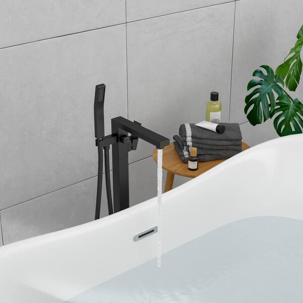 KALIA - KAREO FLOORMOUNT TUB FILLER WITH HANDSHOWER , MATT BLACK